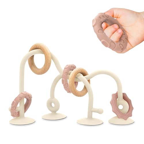 Ascnduup Baby Suction Cup Sensory Toy - Gentle 24hr Adhesion Montessori Sensory Teething Highchair Toy Gift for 0-6 6-12 Months Babies, Interactive Silicone Bath Teether Toys for Infants, Toddlers