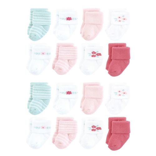 Hudson Baby Cotton Rich Baby Terry Socks 16-Pack, Tiny Flowers, 6-12 Months