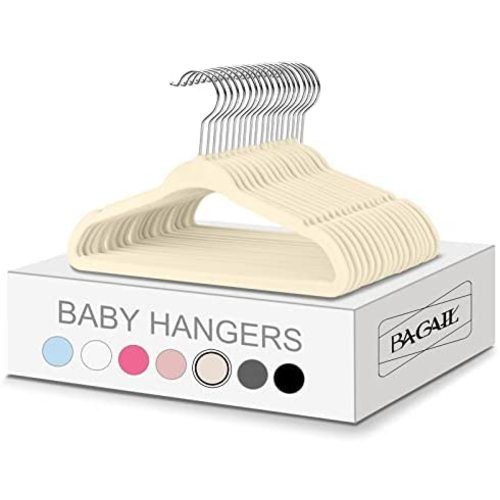 BAGAIL Kids Velvet Hangers 11” Inch Children's Clothes Hangers Non-Slip Baby Hangers for Infant/Toddler (Ivory,50pack)