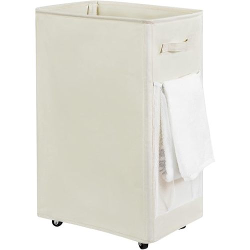 Chrislley 90L Rolling Laundry Basket Large Laundry Hamper with Wheels Collapsible Clothes Hamper Rolling Tall Laundry Storage Cart Foldable Clothes Organizer (Beige)