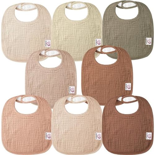 100% Cotton Muslin Baby Drooling Bibs 8-Pack Adjustable Bandana Bibs for Baby Girls Boys Drooling and Teething