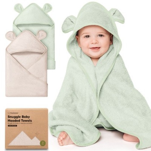 KeaBabies 2pk Snuggle Baby Towels with Hood for Newborn Girls, Boys, Toddlers, Soft & Absorbent Hooded Baby Bath Towels