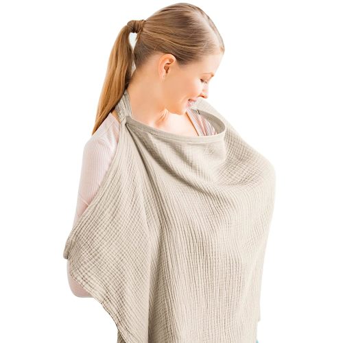 FUCHEGN Muslin Nursing Cover for Baby Breastfeeding, Breathable Breastfeeding Cover with Rigid Hoop for Mother Nursing Apron, Multi-use Car Seat Canopy