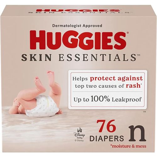 Huggies Size Newborn Diapers, Skin Essentials Baby Diapers, Size Newborn (6-9 lbs), 76 Count, Packaging May Vary