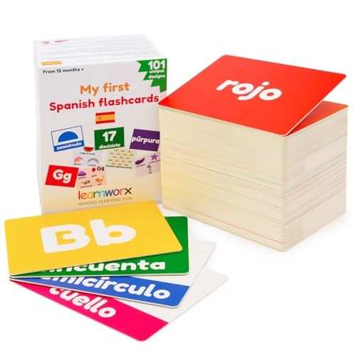 Spanish Flash Cards for Kids and Toddlers - 101 Cards - 202 Sides - Learn Shapes, Numbers, Colors, Body Parts, Counting, Letters & More - Great Value, Fun Learning and Educational Flashcards