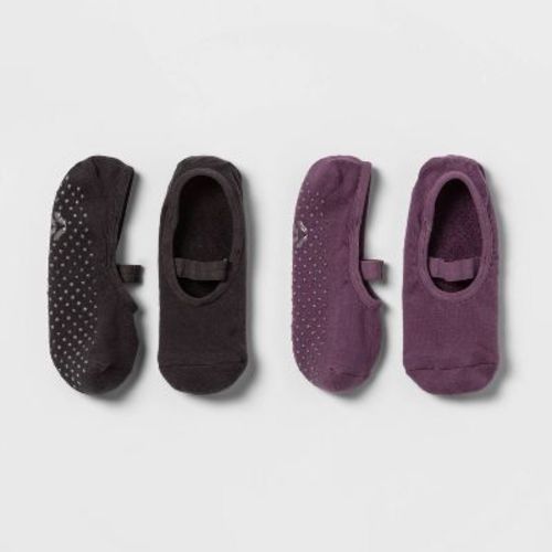 Solid Barre Liner Socks 2pk - Brown/Purple - All In Motion™: Cotton, Nylon Yoga Accessories