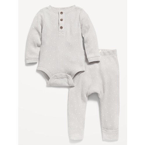 Unisex Thermal-Knit Henley Bodysuit and Leggings for Baby
