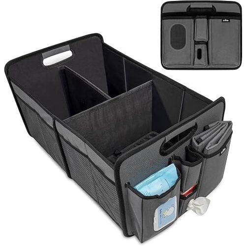 Baby Diaper Caddy Organizer - Large Baby Storage Basket with Zipper Pocket & 8 Mesh Pockets, Portable Nursery Organizer for Changing Table, Car & Travel - Oxford 600D Fabric, Grey