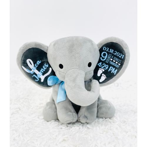 personalized elephant, stuffed animal gift, baby shower gift, newborn gift, new baby gift, birth announcement, baby gift, welcome home baby