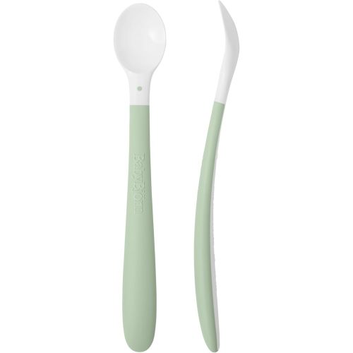 BabyBjörn Feeding Spoon, 2-Pack, Powder Green | Includes Baby Plate, Baby Fork, Baby Spoon, and Baby Cup | Dishwasher Safe | Toddler Feeding Set for self-Feeding or Baby-led weaning