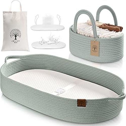 Baby Changing Basket Includes Diaper Caddy - Breathable & Waterproof Dual-Cover, Portable, Changing Pad for Dresser & Changing Table, Gift for Baby Shower, Cotton Rope Basket for Baby