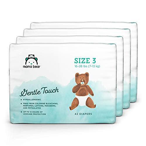 Brand - Mama Bear Gentle Touch Diapers, Hypoallergenic, Size 4,  White, 148 Count, 4 Packs of 37