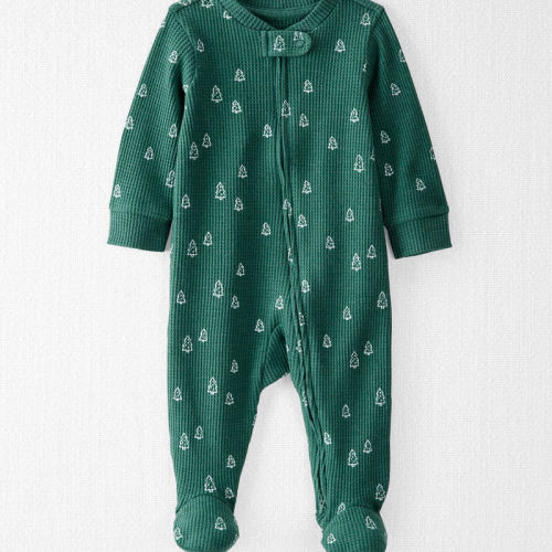 Green Baby Organic Cotton Waffle Knit Sleep & Play Pyjamas in Christmas Tree Print | Carter’s Oshkosh Canada