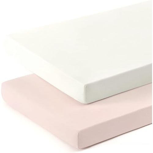Pack and Play Sheets Fitted - Cream/Pink