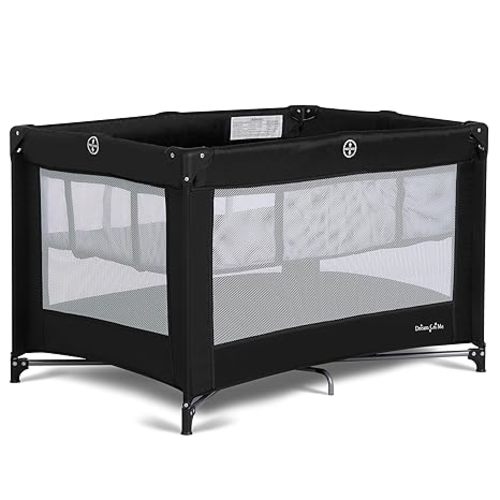 Dream On Me Zazzy Portable Playard with Bassinet in Black, Lightweight Packable and Easy Setup Baby Playard with Mattress and Travel Bag