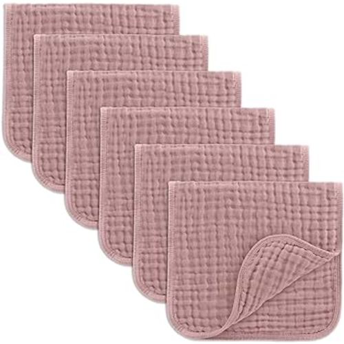 Comfy Cubs Muslin Burp Cloths 20" x 10", Pack of 6 - Large, 6-Layer, Ultra Absorbent 100% Cotton for Baby Drool and Messes - Soft, Safe & Gentle Baby Burp Cloths Set for Boys & Girls - Mauve