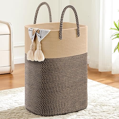 Laundry Basket,Woven Cotton Rope Laundry Hamper Sorters,60L Versatile Storage for Dirty Clothes,Baby Toys,and Blankets in Bathroom, Nursery,and Living Room
