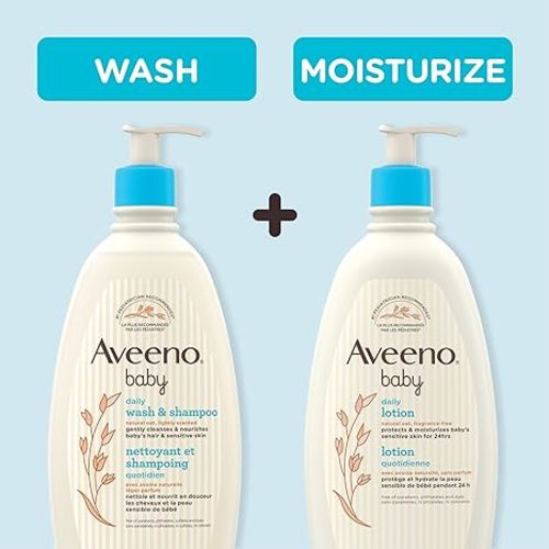 Aveeno Baby Daily Moisture Body Lotion for Delicate Skin, Natural Colloidal Oatmeal & Dimethicone, Hypoallergenic Moisturizing Baby Lotion, Fragrance-, Phthalate- & Paraben-Free, 532mL