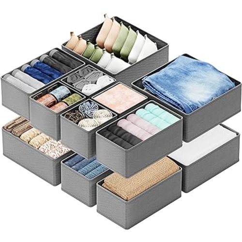 SpaceAid Drawer Organizer Clothes, 12 Pack Dresser Organizer Bins for Nursery, Closet Organization and Storage Dividers for Clothing, Baby Clothes, Underwears, Socks (Grey)