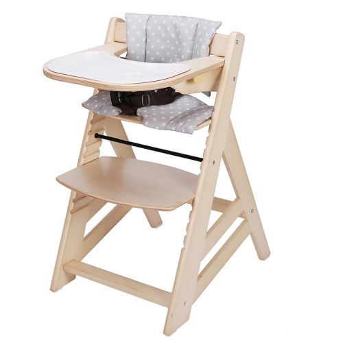Wooden High Chair, Convertible Feeding Chair for Babies and Toddlers, Adjustable 3-in-1 Eating Chair, Easy to Clean, with Removable Tray, for 6M+, Natural