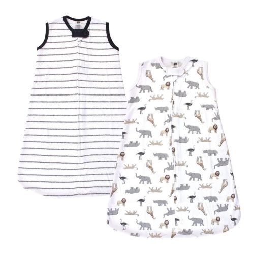 Hudson Baby Infant Cotton Sleeveless Wearable Sleeping Bag, Sack, Blanket, Modern Neutral Safari, 6-12 Months