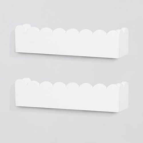PHOENANCEE Scalloped Book Shelf,Nursery Bookshelf,Kids Floating Shelves Wood,Baby Toys Storage Decor Organizer Wall Mounted for Living Room Bedroom,Wavy Edge,Preassembled,2 Pack,Pine(White)