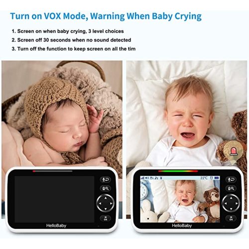 HelloBaby No WiFi Baby Monitor 5" Screen 30-Hour Battery Pan-Tilt-Zoom Video Upgrade with Camera and Audio, Night Vision, VOX, 2-Way Talk, 8 Lullabies and 1000ft Range