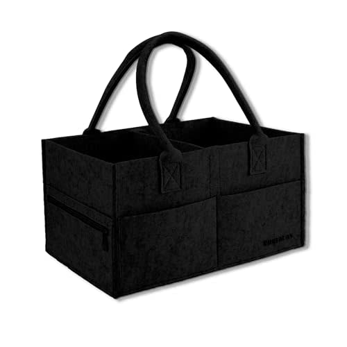 Runsabay Diaper Caddy Organizer, Nappy Caddy Storage for New Registry Must Have, Car Basket for Baby Diapers and Wipes, Baby Shower Basket for New Moms - Black