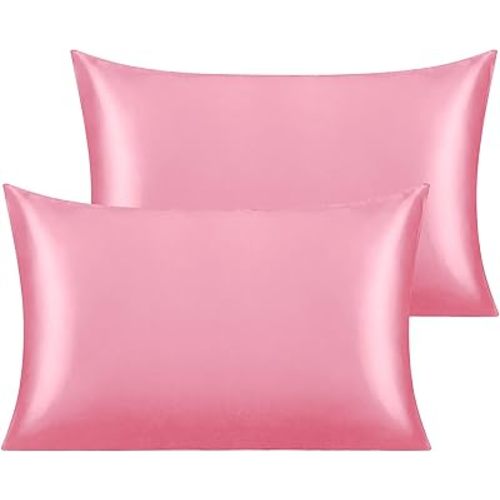 NTBAY Silk Satin Toddler Pillowcases - Set of 2 - Super Soft and Silky 14x20 Pillow Covers - Envelope Closure Pink Cooling Travel Pillow Cases for Nursery, Kids, Boys and Girls, 14 x 20 Inches