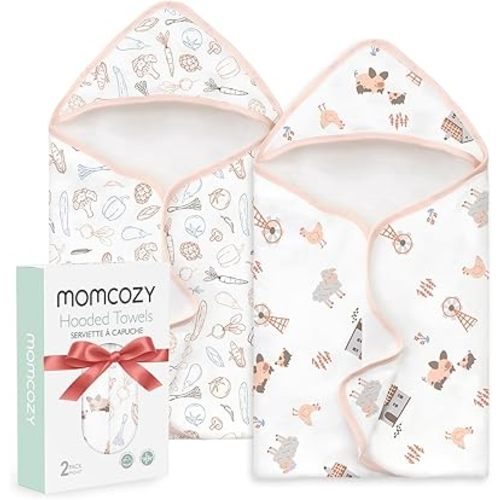 Momcozy Best Wishes Baby Towel with Hooded-Original Design Baby Towel Set -Soft & Absorbent- Shower Gifts or Bath Essential for Infant, Newborn, Toddler