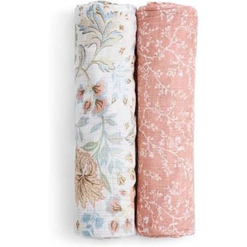 aden + anais Essentials Silky Soft Bamboo Muslin Swaddle, Breathable Baby Blanket, Ideal for Boys, Girls, Newborns, Babies & Infants, Receiving Blanket, Lightweight Wrap, 2 Pack, Victorian Flowers