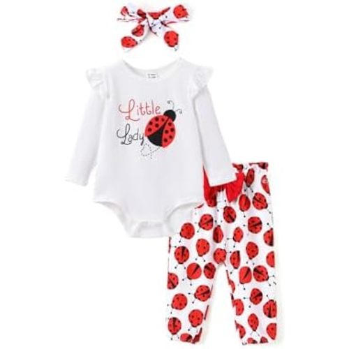 PATPAT Baby Girl Clothes Long Sleeve Ruffle Romper Pants Headband 3 Pieces Set Newborn Infant Outfits 0-24 Months