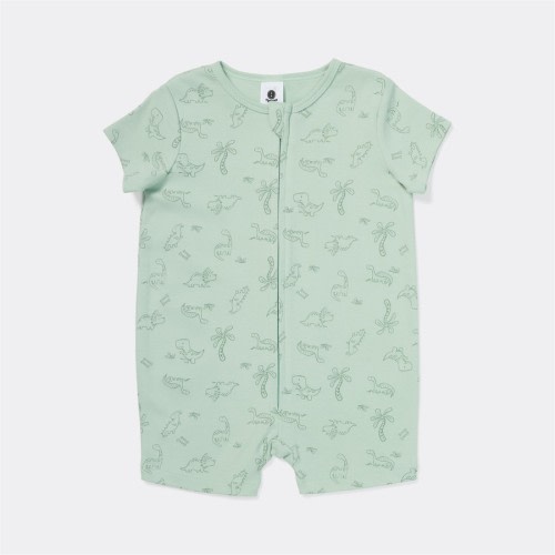 Dymples Baby Organic Cotton Dinosaur Print Front Zip Romper - Light Green