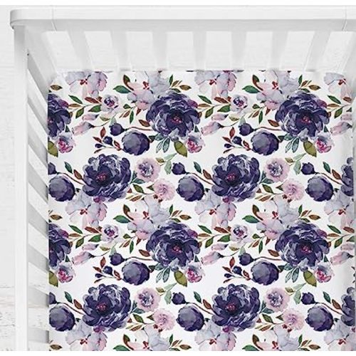 Sahaler Floral Crib Sheet for Girl Boy Baby Fitted Crib Sheets for Standard Crib and Toddle Mattresses-Purple Watercolor Floral