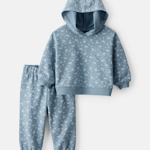 Blue Baby Girl 2-Piece Bow Print Cotton Long-Sleeve Hoodie & Pant Set - Blue | Carter’s Oshkosh Canada
