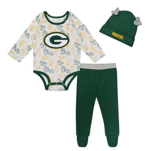 Green Bay Packers Bodysuit, Pants & Cuffed Knit Hat 3-Piece Set, 6-9M