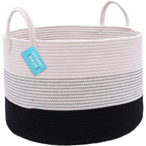 OrganiHaus Black & White Large Baskets for Blankets Storage 20x13, Clothes Baskets for Organizing, Dog Toy Basket, Toy Bin for Kids, Laundry Hamper & Towel Basket, Yoga Mat Holder Storage Basket