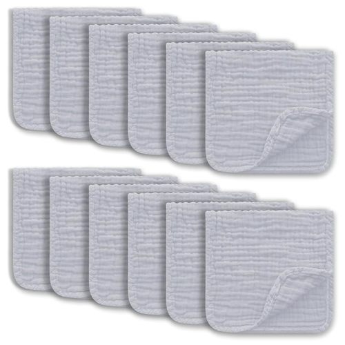 Muslin Burp Cloths Large 100% Cotton Hand Washcloths for Boys & Girls, Baby Essentials Extra Absorbent and Soft Burping Rags for Newborn Registry (Slate, 12-Pack, 20" X10")