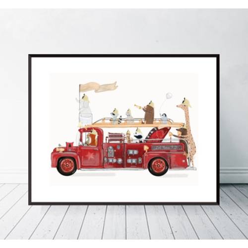 Little Fire Truck. Nursery Art, Fire Engine, Children's Wall Art, Children's Picture, Fire Truck Print, Adventure Wall Art, Woodland Animals - Etsy