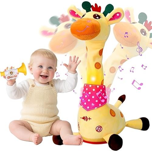 Vodolo Talking Singing Dancing Giraffe Toy with 60 Children's Song,Recharged Interactive Giraffe Plush Musical Baby Toys for Repeats What You Say,Tummy Time Giraffe Gifts,Toddler Stuffed Animal Toys