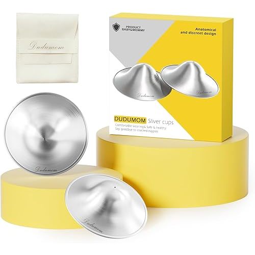 Silver Nursing Cups Nipple Shields for Breastfeeding Newborn - Original Metal Nipple Cover for Breastfeeding Essential - 999 Silver X-Large