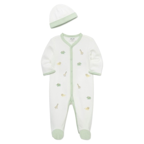 Jungle Embroidered Cotton Footie & Hat Set, 6M