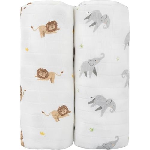 Ultra-Soft Baby Swaddle - Baby Essentials, Newborn Essentials,70% Bamboo Viscose and 30% Spandex, (Elephant & Lion)