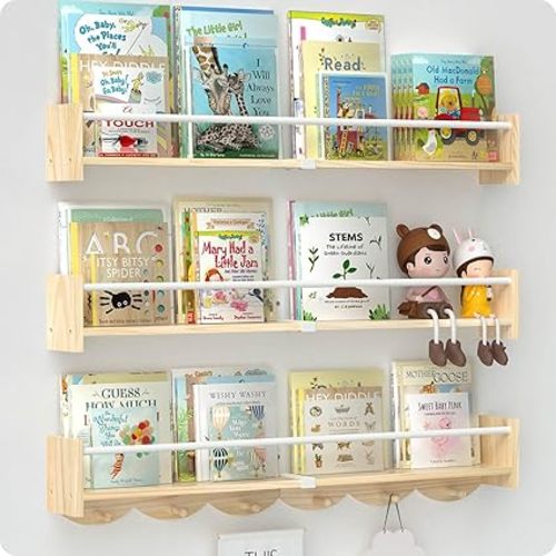 Book Shelf for Kids Rooms, Nursery Book Shelves,Floating Book Shelves for Wall, 33.8 inch Wall Book Shelf Set of 3,Perfect for Living Room, Kids Room,Bedroom.