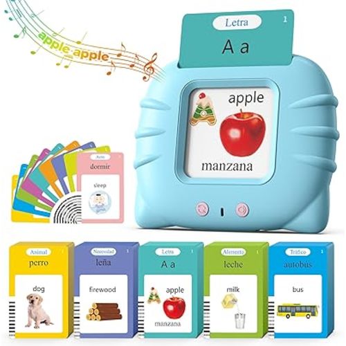 Bilingual Spanish and English Talking Flash Cards for 1-3, Pocket Speech Therapy Toys with 512 Words, Montessori Language Learning and Autism Toys, Children's Sensory Learning, Birthday Present