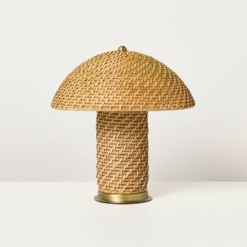 Rattan Accent Table Lamp (Includes LED Light Bulb) Brass/Brown - Hearth & Hand™ with Magnolia
