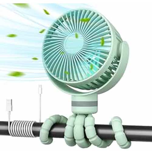 Momcozy Portable Stroller Fan, 8000mAh, 27H Ultra-long Battery Life, Detachable 4 Speed 360°Rotate, LED Night Light with 2 Modes, USB Rechargeable Handheld Cooling Fan for Travel, Car Seat, Bedroom
