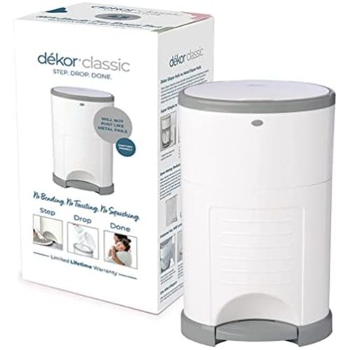 Dekor Classic Hands-Free Diaper Pail | White | Easiest to Use | Just Step – Drop – Done | Doesn’t Absorb Odors | 20 Second Bag Change | Most Economical Refill System