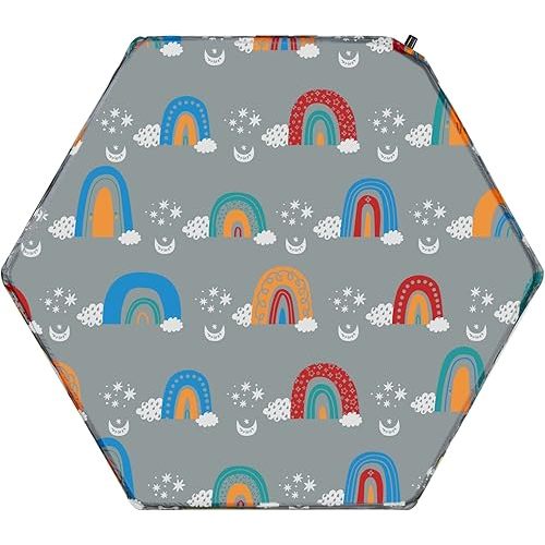 Hexagon Playpen Mat, Compatible with Regalo Play Yard and hiccapop PlayPod Portable Playpen, Self Inflatable Mattress Pad, Portable and Comfortable Play Yard Mat with Carry Case - Rainbow