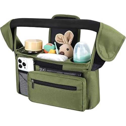 Accmor Universal Stroller Organizer with Insulated Cup Holder Detachable Phone Bag and Shoulder Strap, Stroller Bag Caddy Organizer Accessories Fits for Uppababy, Baby Jogger, Britax Strollers